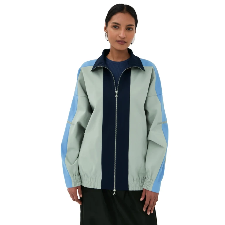 Tibi Compact Tech Knit Bomber Light Grey Multi L