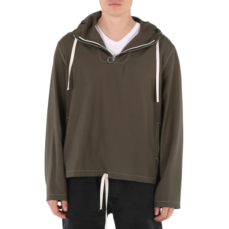 Mens Khaki Cool Wool Stitch Detail Hoodie