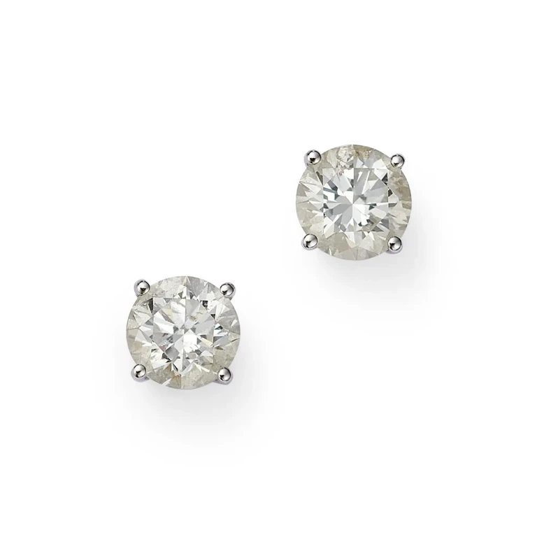 Colorless Certified Round Diamond Stud Earring in 18K White Gold, 2.0 tcw