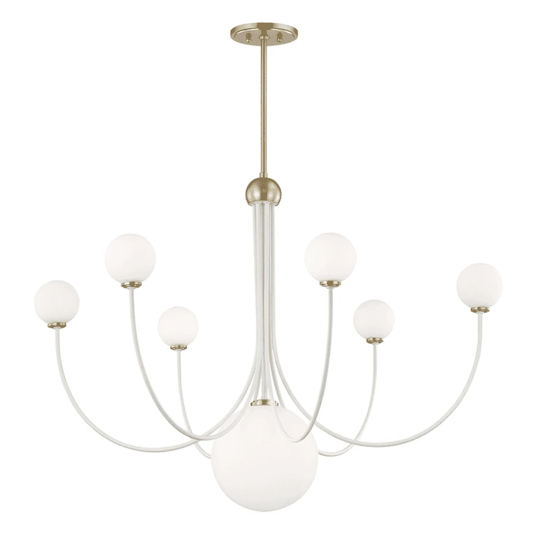 Mitzi Coco 7-Light Chandelier in Aged Brass and White