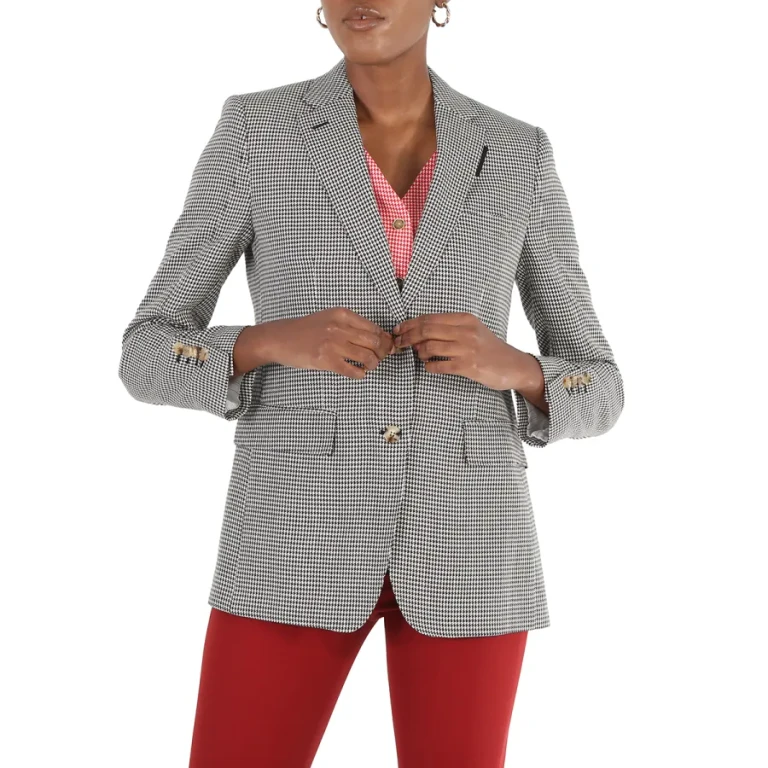 Burberry Houndstooth Check Wool Blazer With Waistcoat Detail