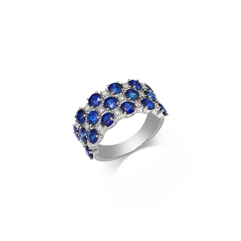 Sapphire & Diamond Multi Row Ring in 14K White Gold