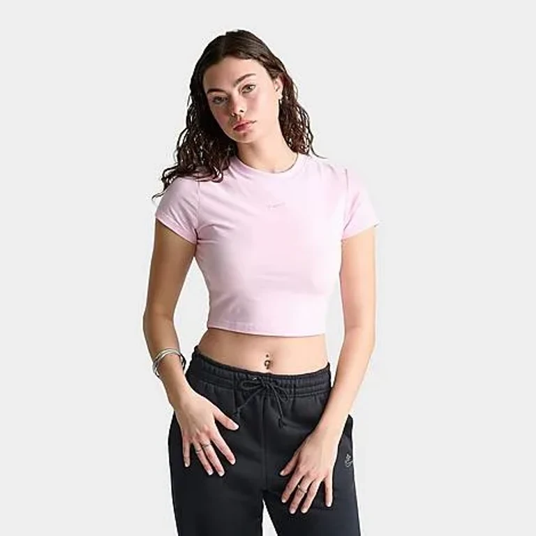 Nike Women's Sportswear Essential Slim Crop T-Shirt in Blue Tint/Sail Size: XS