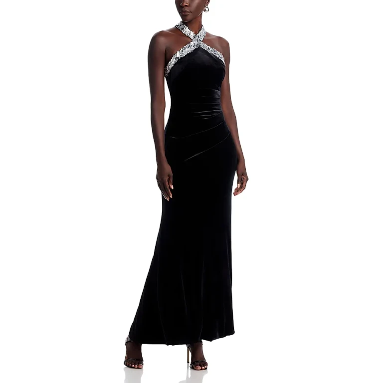 Eliza J Embellished Halter Gown