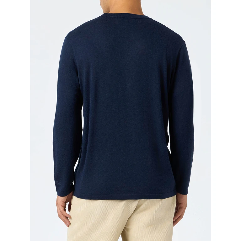 Mc2 Saint Barth Navy Blue T-Shirt Scott Merino Wool And Cashmere - Men