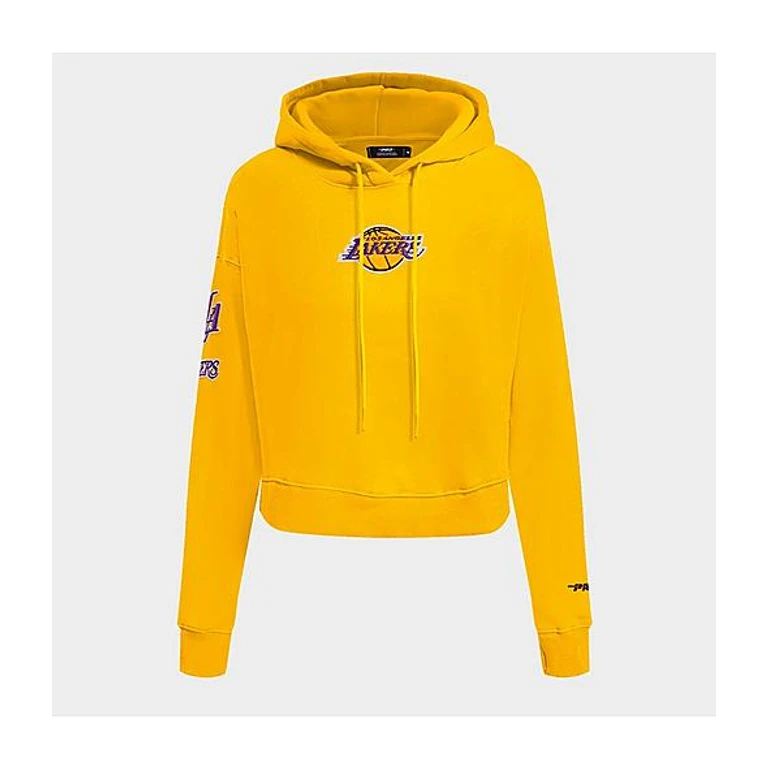Pro Standard Women's Los Angeles Lakers NBA Classic Fleece Cropped Pullover Hoodie in Yellow Size: XS