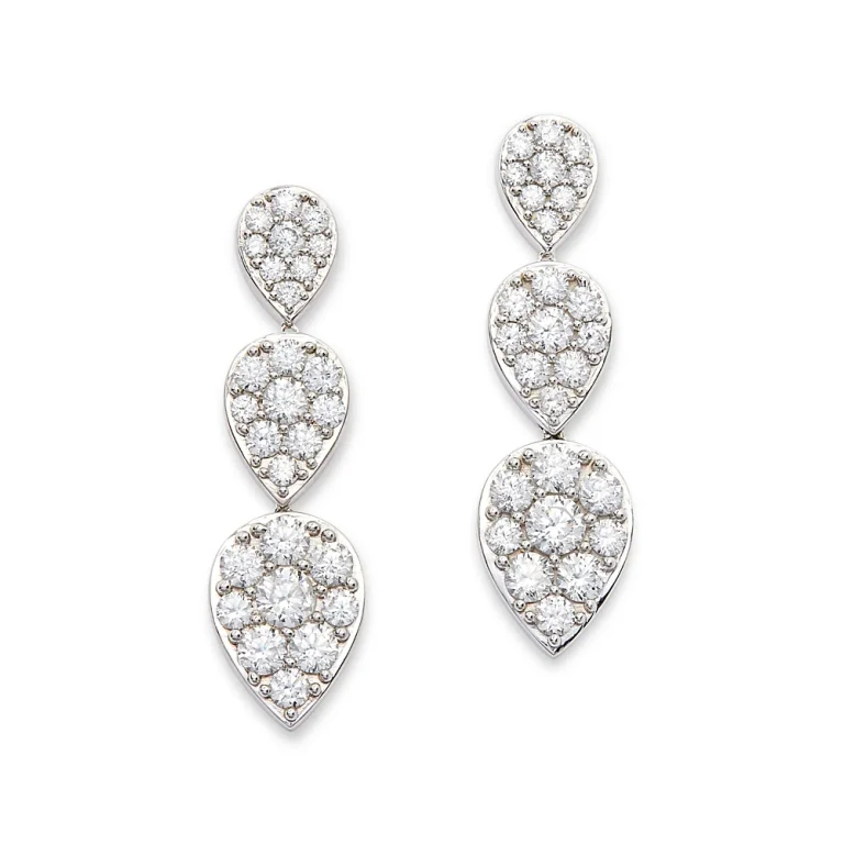 Diamond Triple Drop Earrings in 14K White Gold, 3.65 tcw