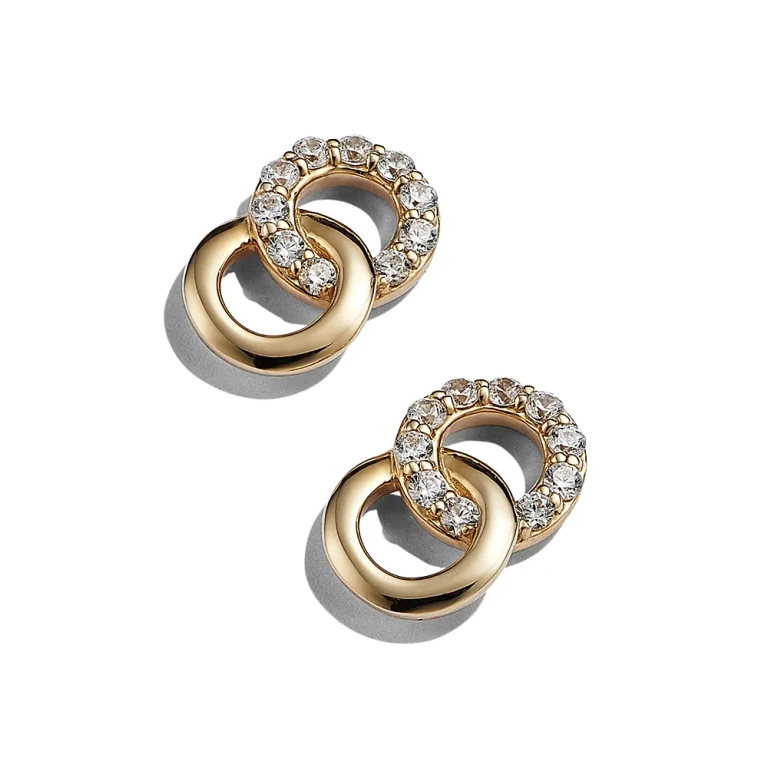 Diamond Double O Stud Earrings in 14K Yellow Gold, 0.17 tcw - 150th Anniversary Exclusive