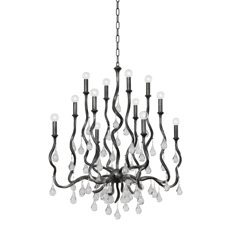 Blackened Silver Leaf 12 Light Chandelier from the Aveline Collection