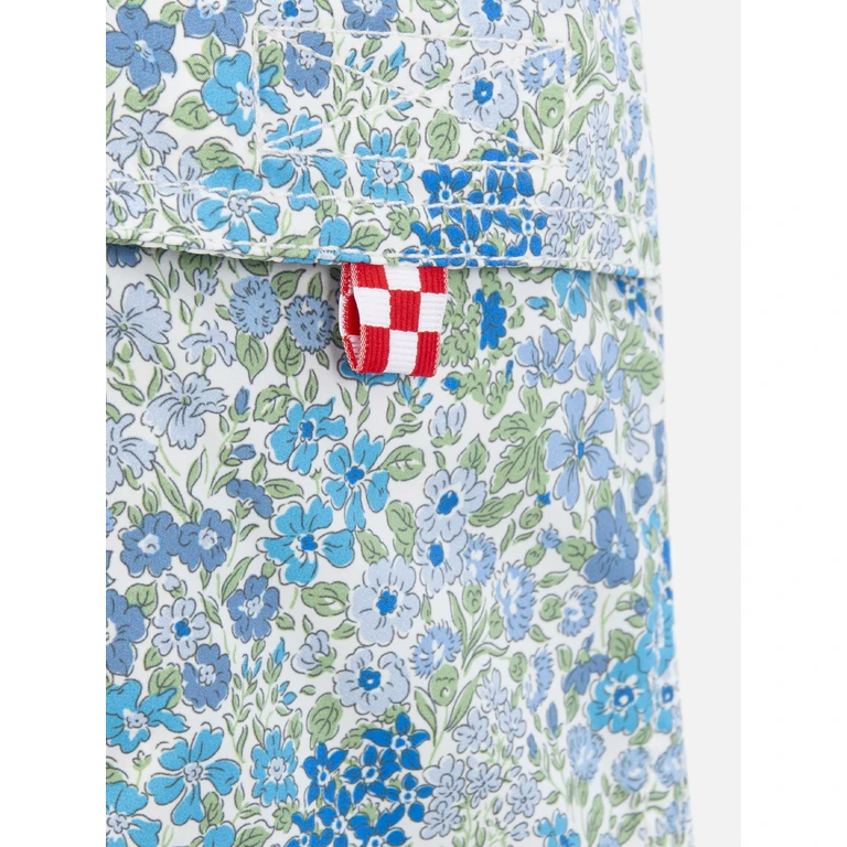 Mc2 Saint Barth Boy Mid-Length Jean Swim-Shorts With Joanna Luise Print Made Liberty Fabric White Swimshort