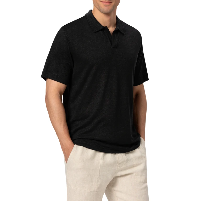 Mc2 Saint Barth Black Linen Buttonless Polo Shirt Fraser - Men