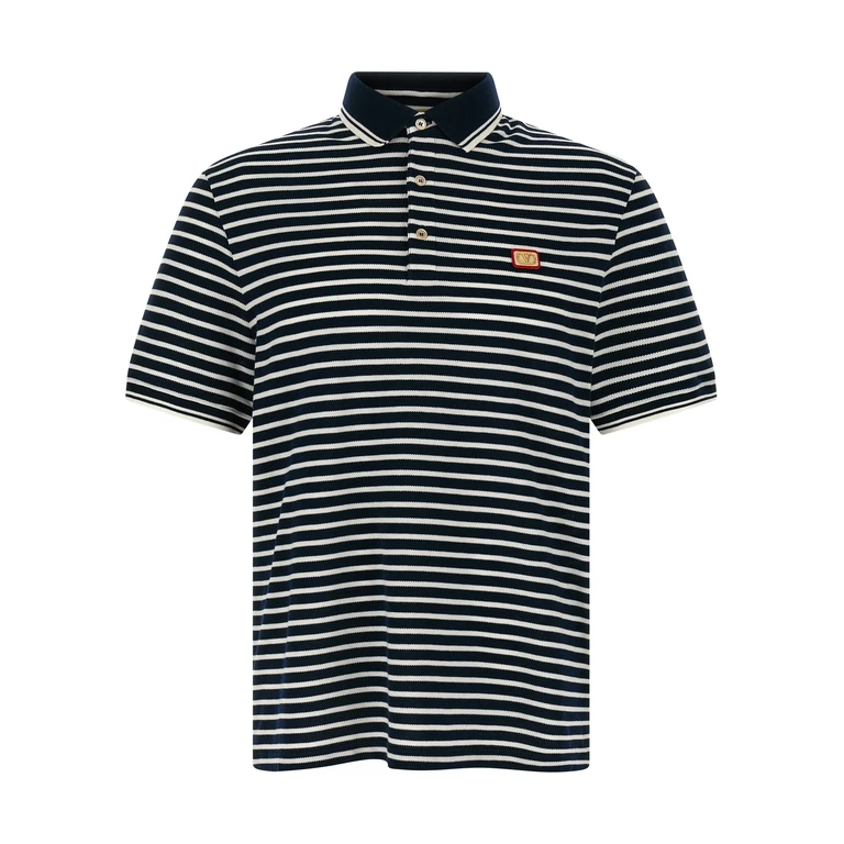 Valentino Garavani Embroidered Piquet Polo Shirt Biancoblu Cotton - Men