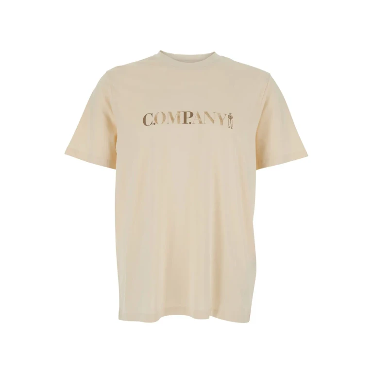 C. P. Company Beige T-shirt With Round Neck And Front Print In Cotton Men