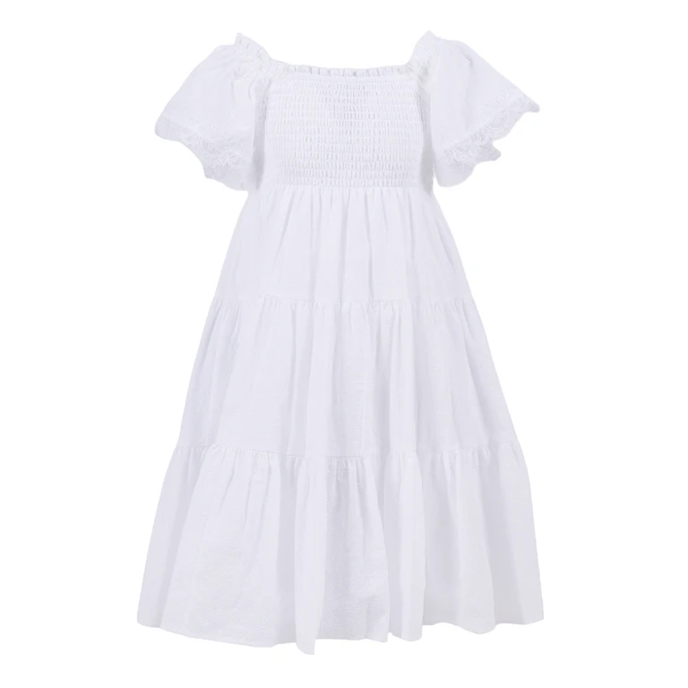 Ermanno Scervino Kids EMBROIDERED MUSLIN AUSTIN DRESS White Cotton