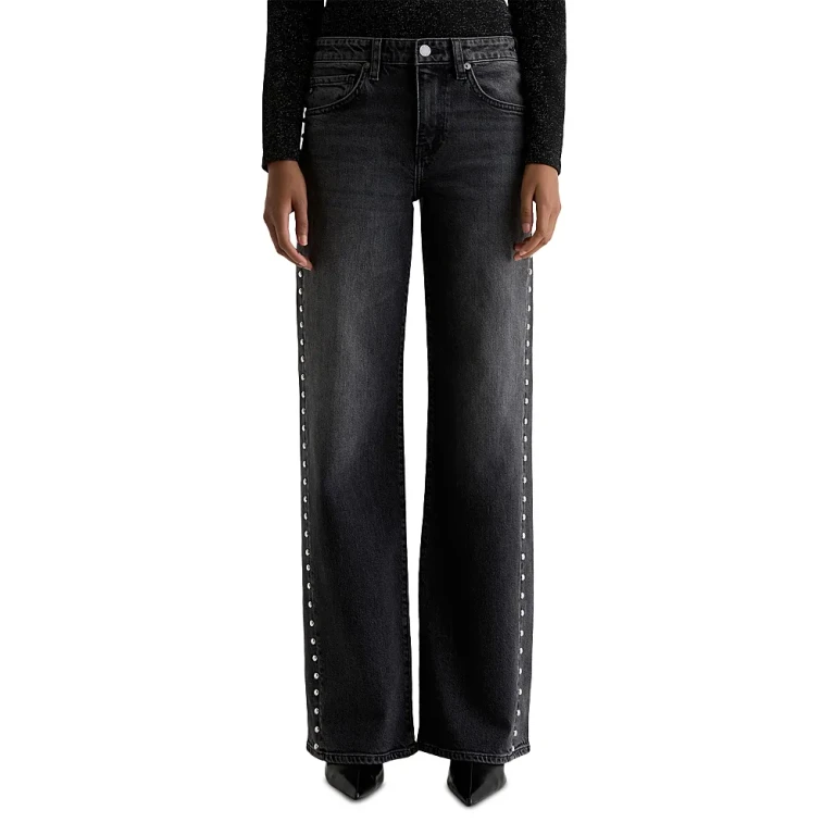 Ag Studded Low Rise Wide Leg Jeans in Immensity