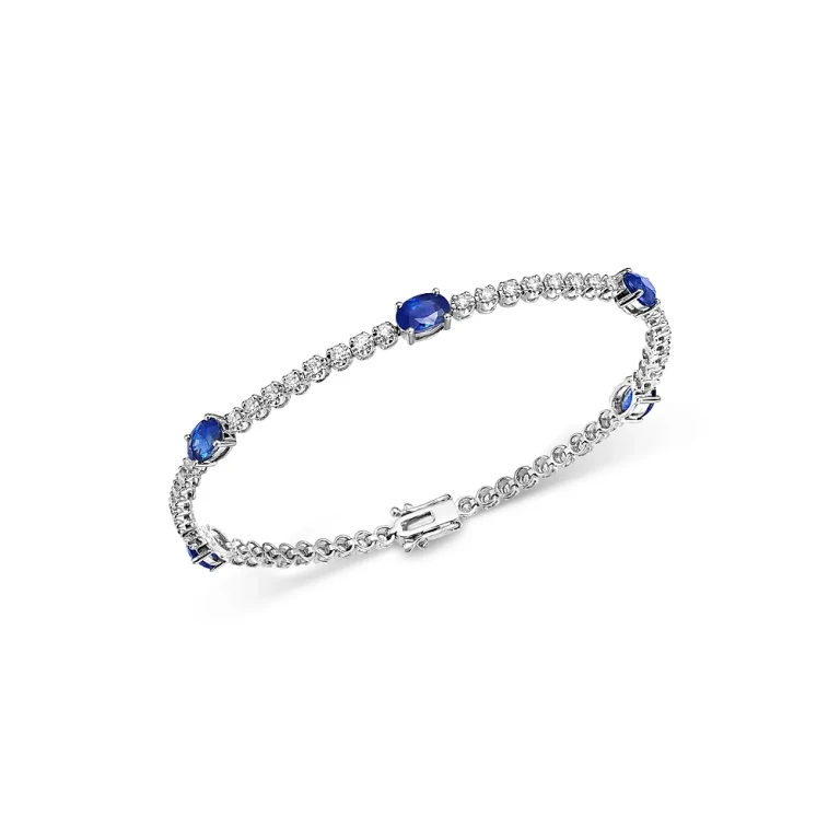 Gemstone & Diamond Tennis Bracelet in 14K White Gold