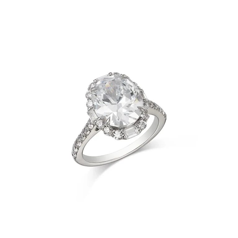 Certified Lab Grown Diamond Oval Halo Engagement Ring in 18K White Gold, 6.0 tcw