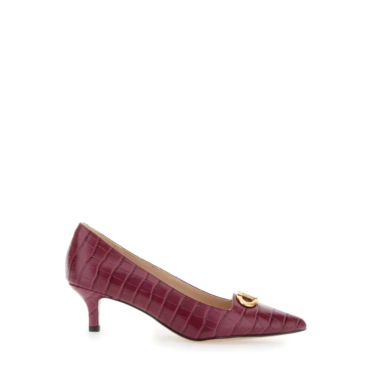 TwinSet Bordeaux Pumps With Low Stiletto Heel And Embissed Crocodile Effect In Leather Woman