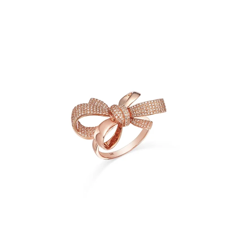 Diamond Bow Ring in 14K Rose Gold, 0.65 tcw