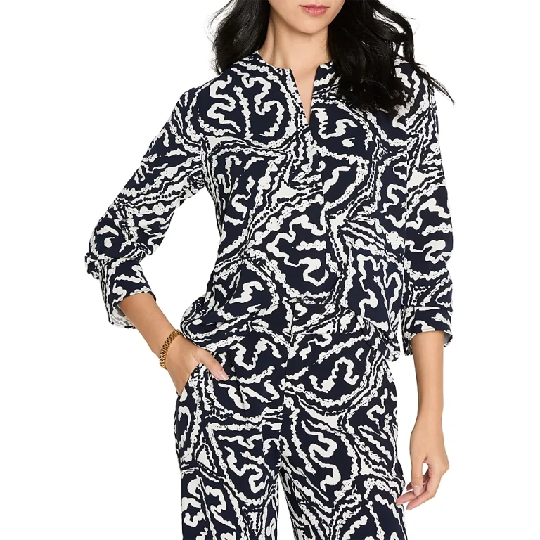 Nic+Zoe Indigo Leaf Double Crepe Top