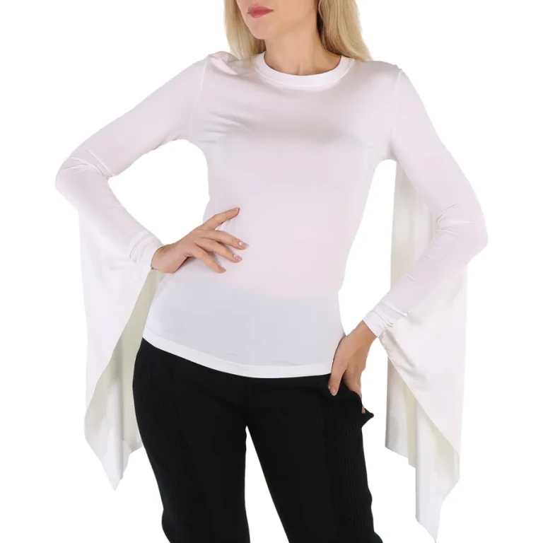 Burberry Optic White Long-Sleeve Exaggerated Panel Draped Top
