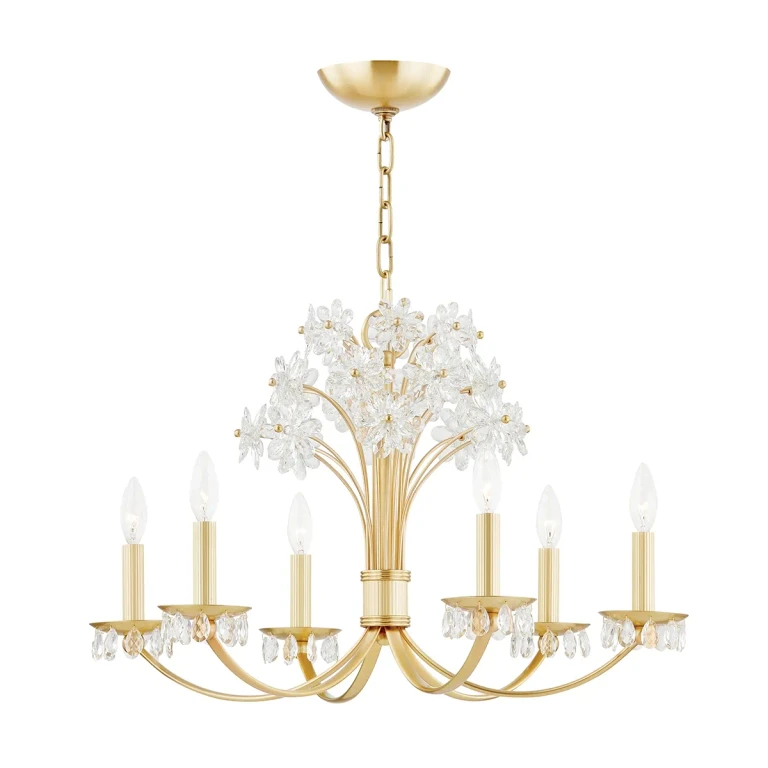 Aged Brass Six Light Chandelier from the Beaumont Collection