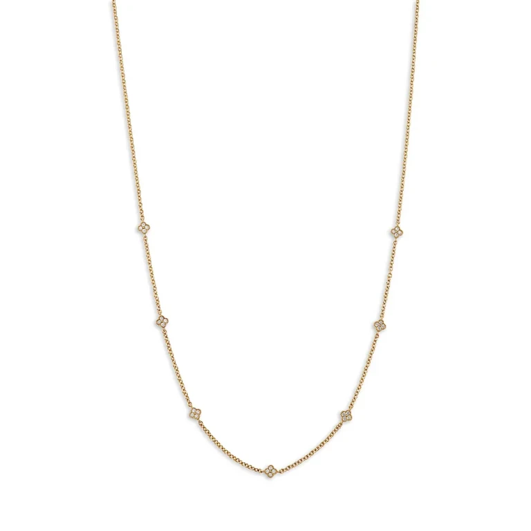Diamond Clover Station Necklace in 14K Yellow Gold, 0.25 tcw