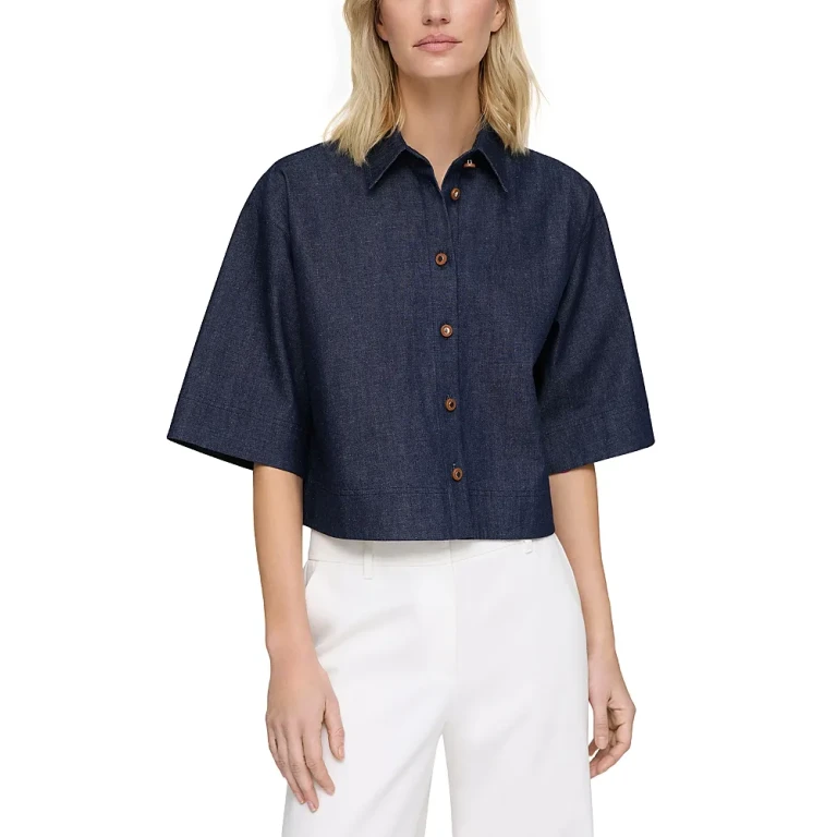 Lafayette 148 New York Button Front Cropped Top