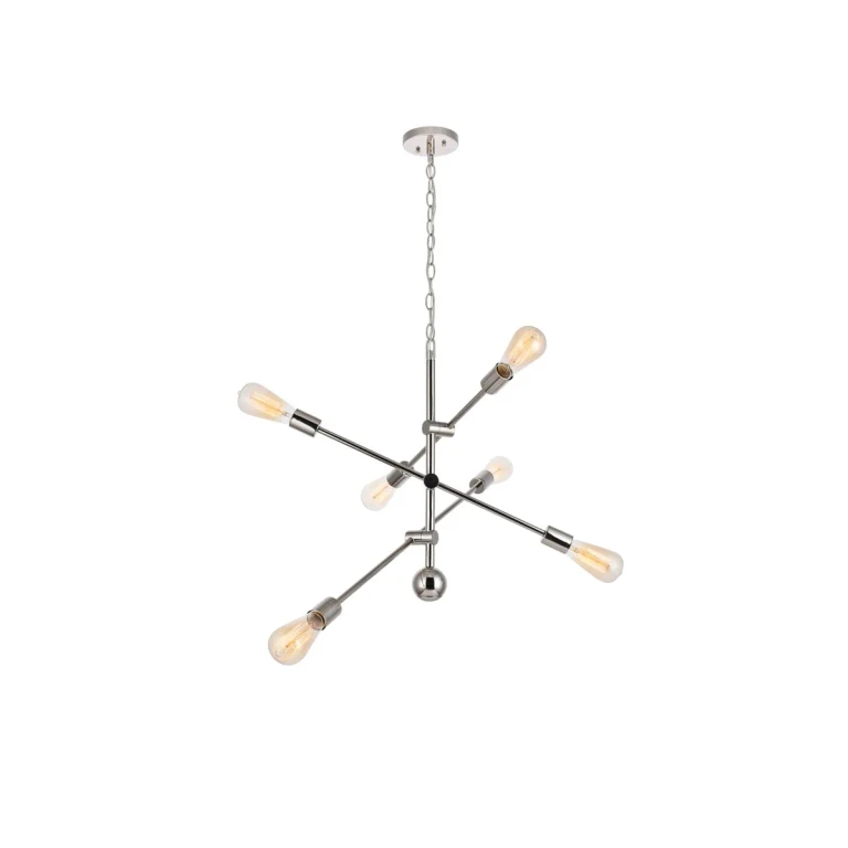 Polished Nickel Six Light Pendant from the Axel Collection