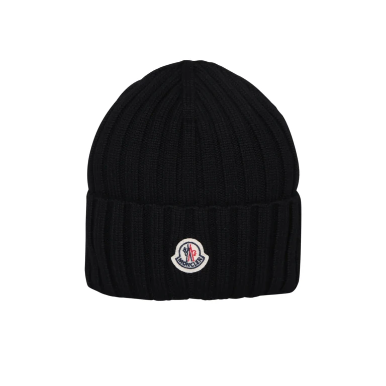Bonnet noir Moncler en maille côtelée