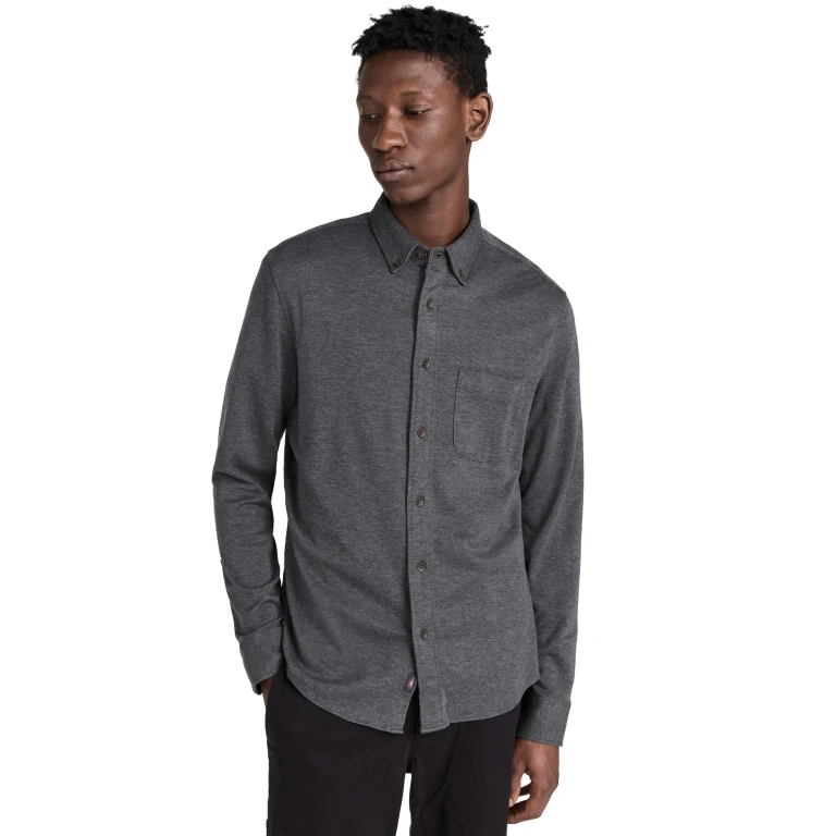 Faherty Coastline Knit Shirt Charcoal Heather Twill M