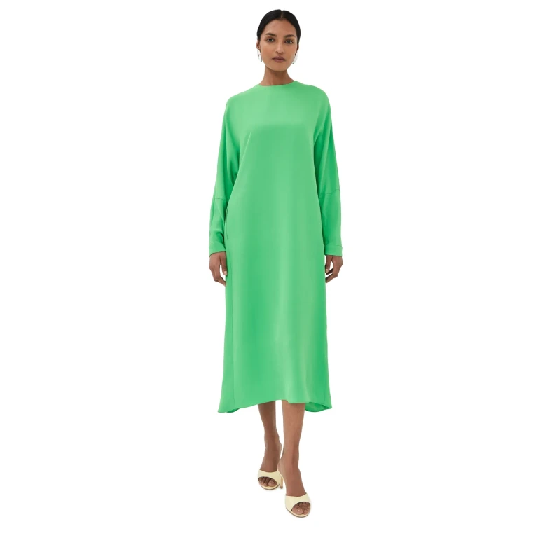 Tibi 4 Ply Silk Long Sleeve Cocoon Dress Green 6