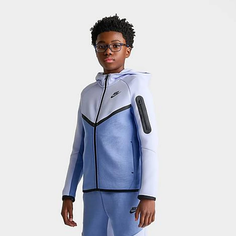 Nike Boys Big Kids Sportswear Tech Fleece Full-Zip Hoodie in Hydrogen Blue/Work Blue Size: Small