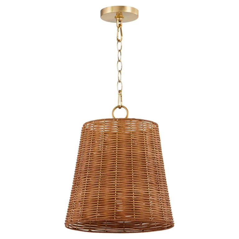 Aged Brass Three Light Pendant from the Wicker Collection