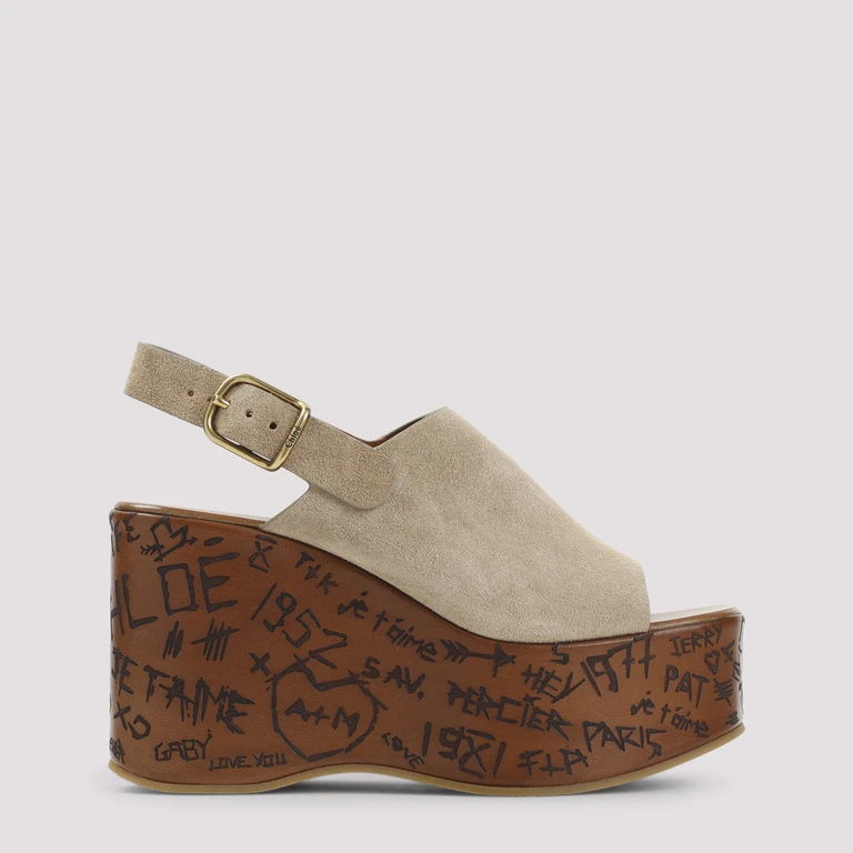 Chloé Maxime Wedges Sandals Nude & Neutrals Suede Calf Leather Tpu Shoe - Women