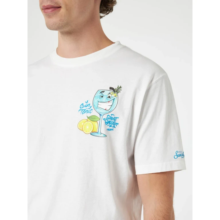 MC2 Saint Barth Cotton T-shirt With Cryptopuppets Cocktail Gin Tonic Front And Back Placed Print Cryptopuppets Special Edition