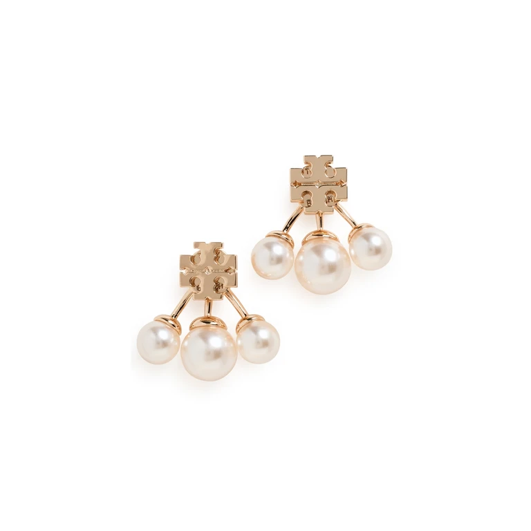 Tory Burch Kira Imitation Pearl Front To Back Earrings in Gold Tone
