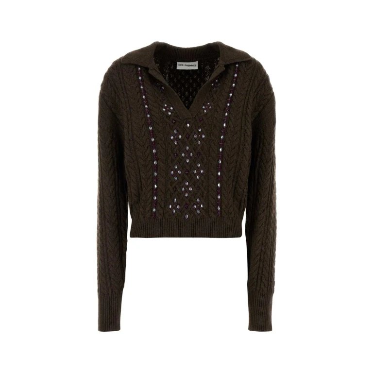 Des Phemmes Embroidered Cable Knit Sweater