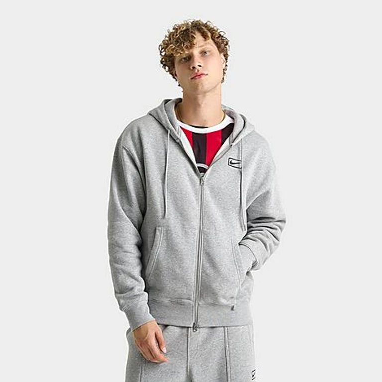 Nike Men's Sportswear Swoosh Box Full-Zip Hoodie in Dark Grey Heather Size: Small