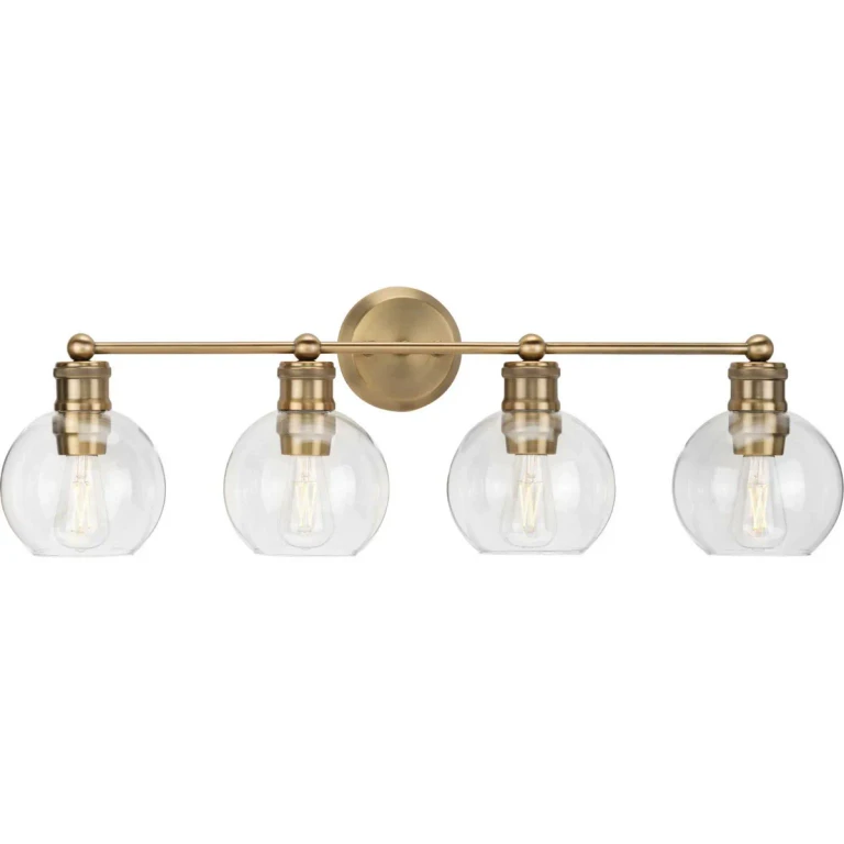 Vintage Brass Four Light Bath Bracket from the Hansford Collection