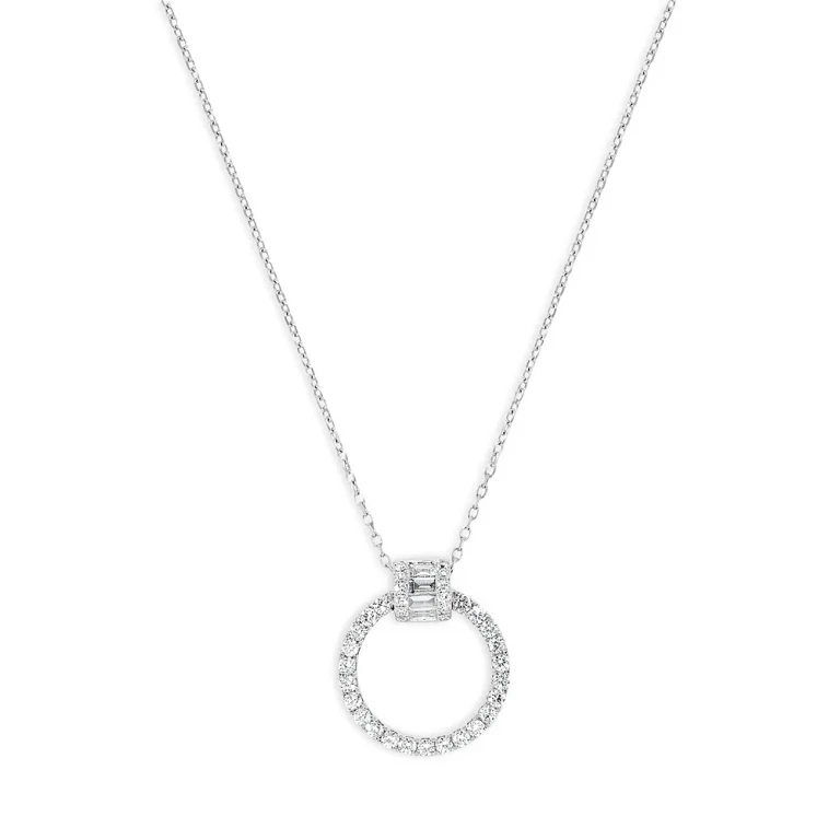 Diamond Circle Pendant Necklace in 14K White Gold, 0.50 tcw
