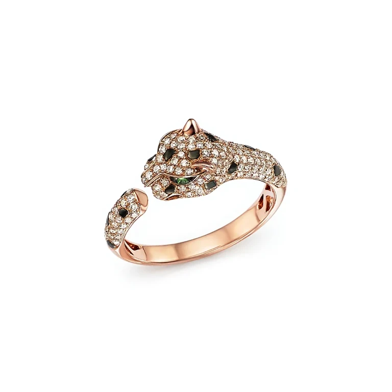 Diamond and Tsavorite Panther Ring in 14K Rose Gold