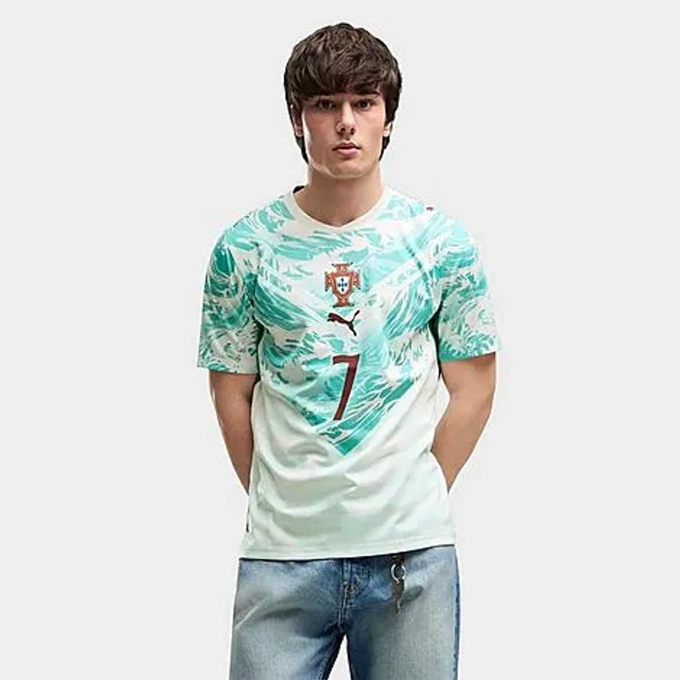 Men's Puma Cristiano Ronaldo Portugal 2026 Away Replica Soccer Jersey in Puma White/Green Lagoon Size: Small