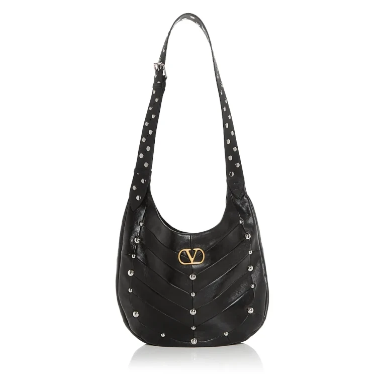 Valentino Garavani VLogo Stud Embellished Hobo Leather Shoulder Bag