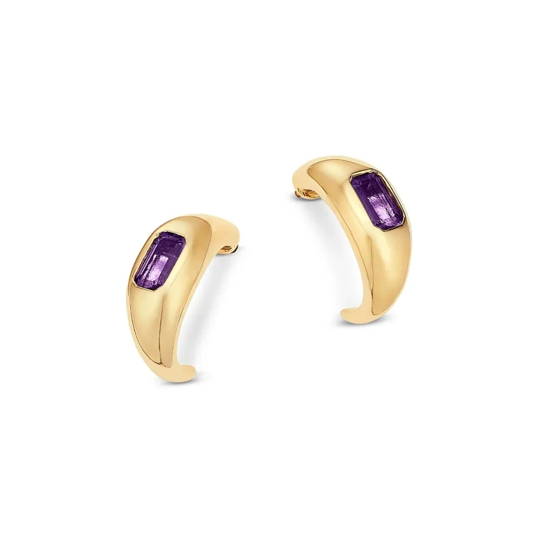 Amethyst Bold Gold J Hoop in 14K Yellow Gold