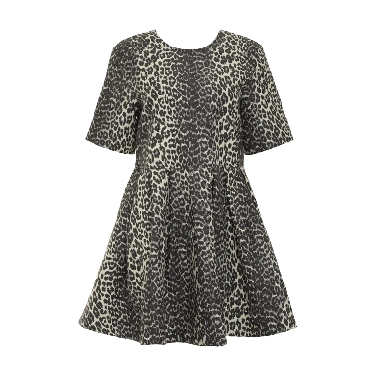 GANNI Leopard cotton mini dress Woman 36