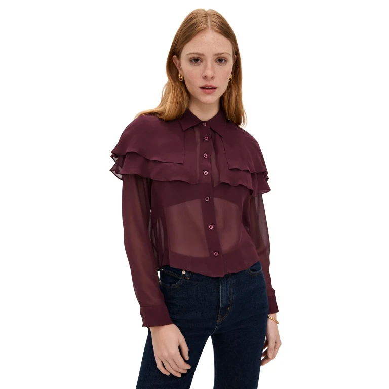 FRAME The Silk Cape Blouse Cabernet M