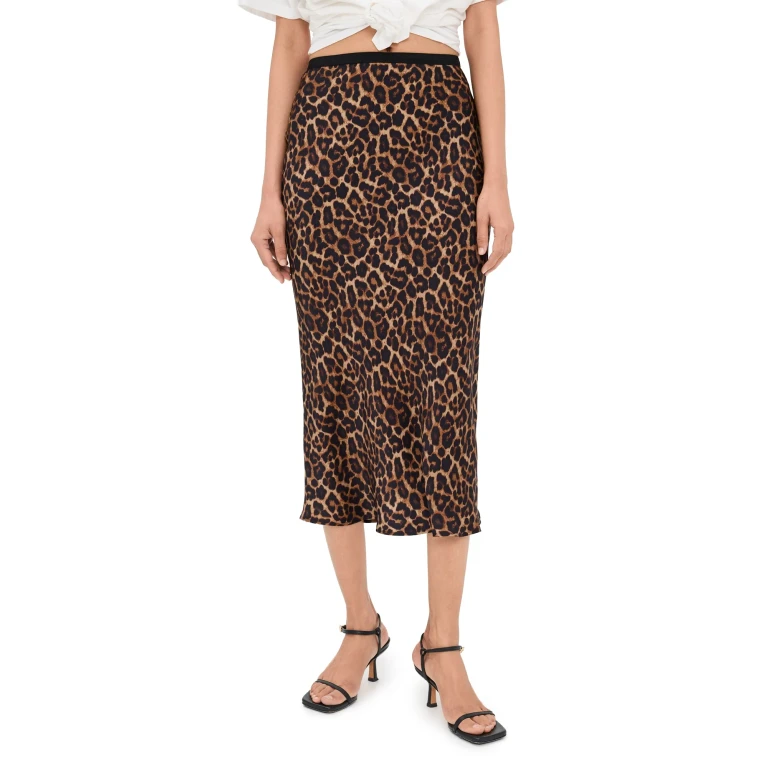 ANINE BING Printed Bar Silk Skirt Black and Brown Leopard M
