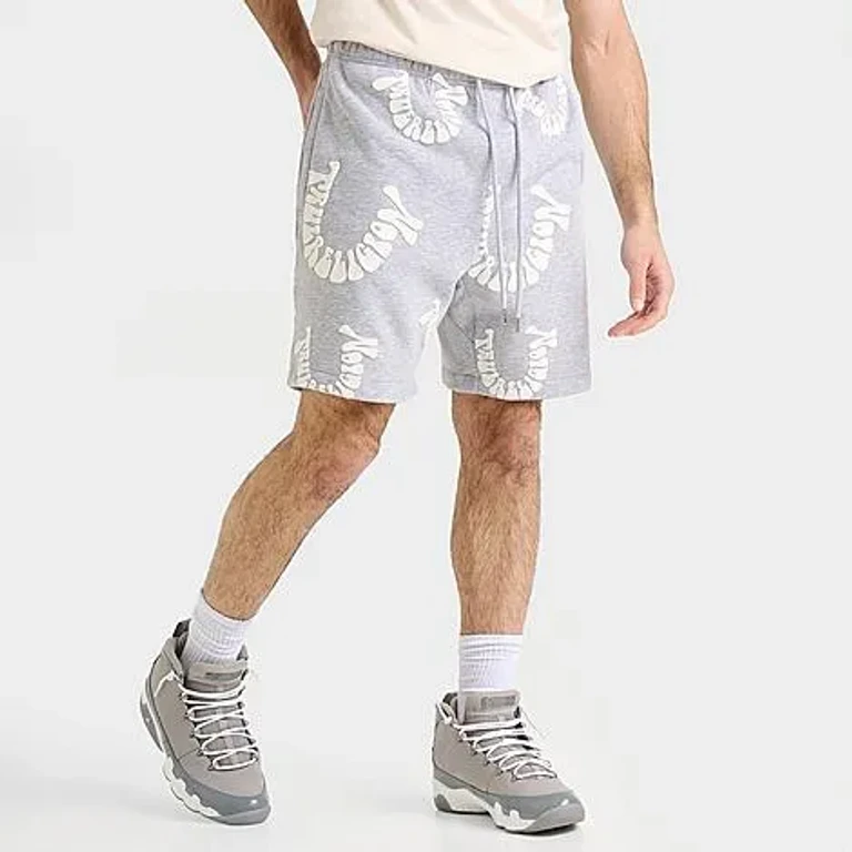 Men's Warped Logo Fleece Shorts in Grey Heather/White Size: Small