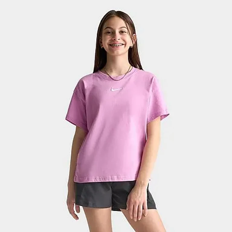 Nike Big Kids Girls' Sportswear Essential Boyfriend T-Shirt in Light Magenta Size: XS